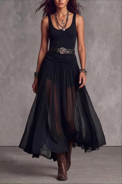 Rovellea U Neck Chiffon Maxi Dress