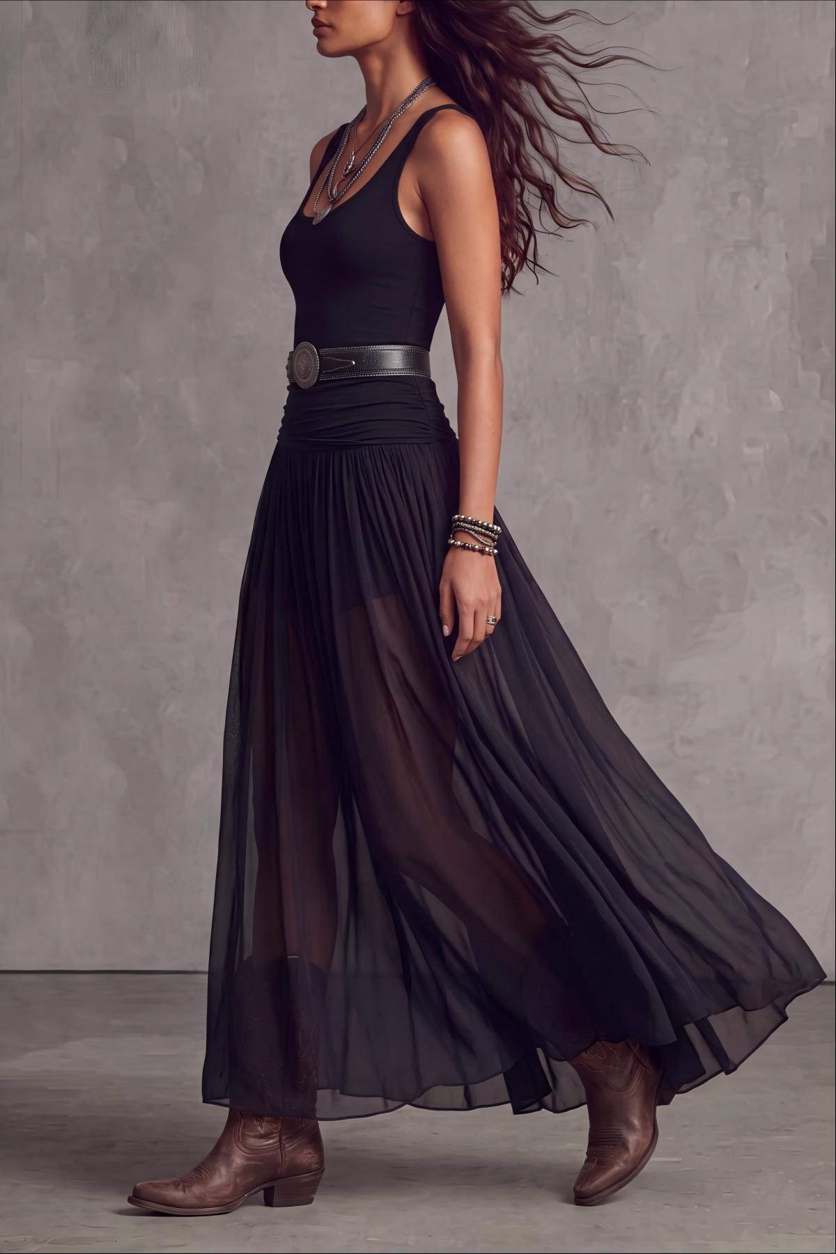 Rovellea U Neck Chiffon Maxi Dress