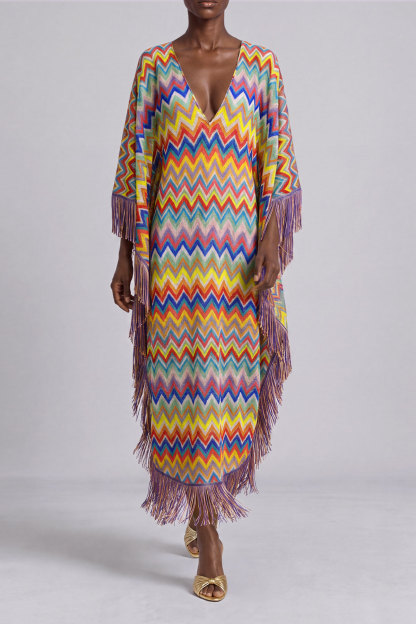 Ruby Rainbow Knit Fringe Midi Dress