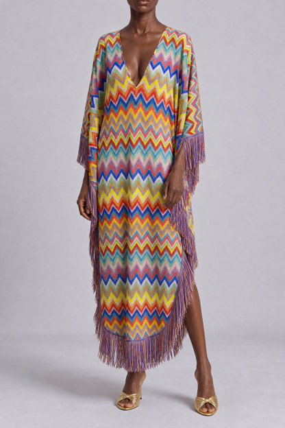 Ruby Rainbow Knit Fringe Midi Dress