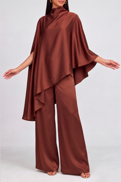 Seraphina High Neck Asymmetrical Pants Set In Brown