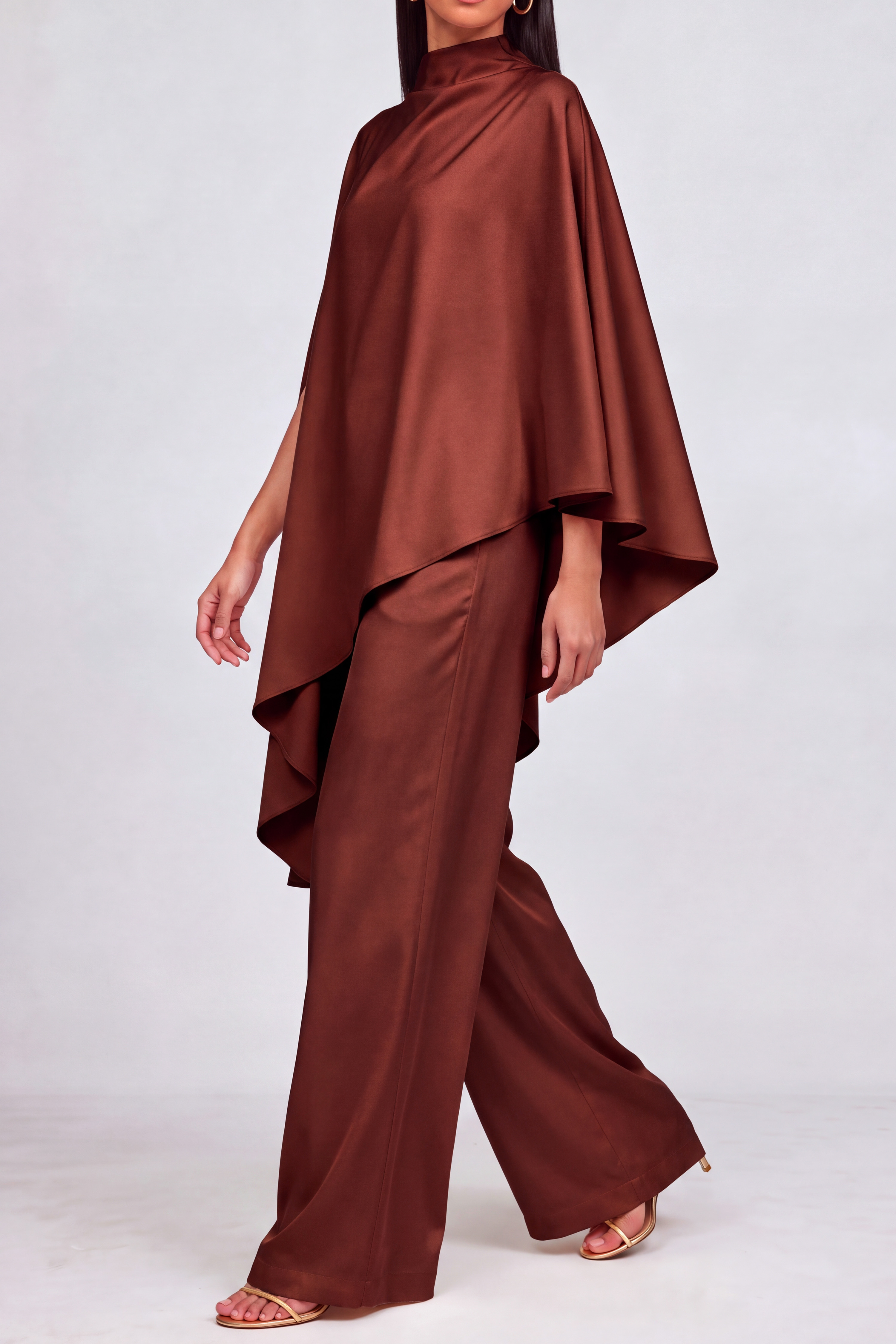 Seraphina High Neck Asymmetrical Pants Set In Brown