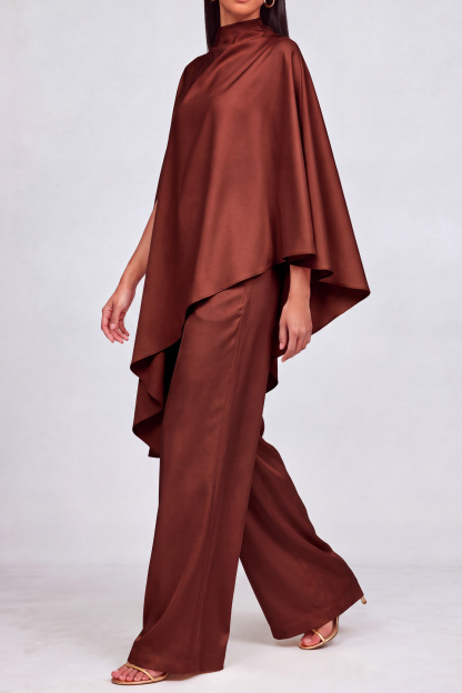 Seraphina High Neck Asymmetrical Pants Set In Brown