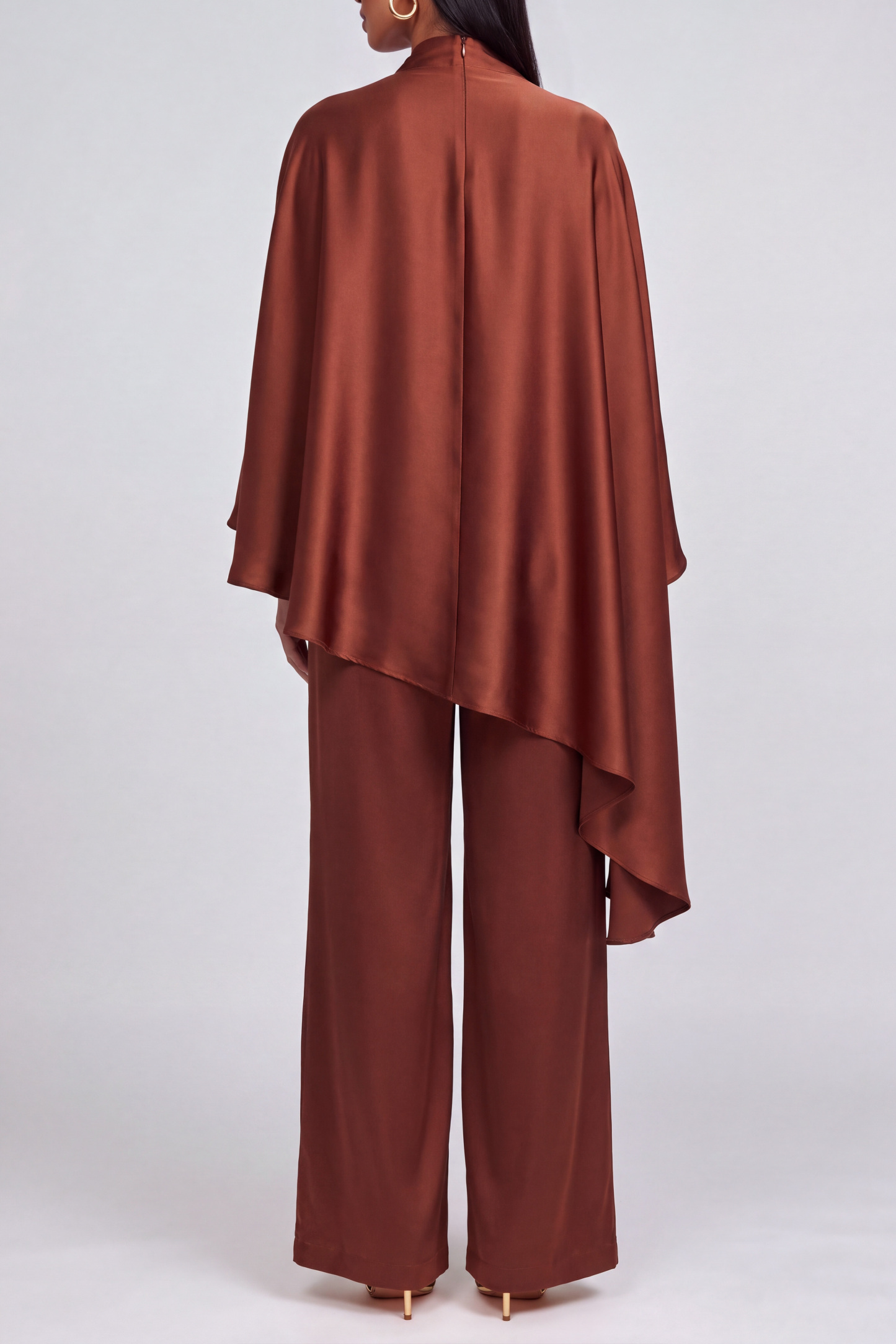 Seraphina High Neck Asymmetrical Pants Set In Brown