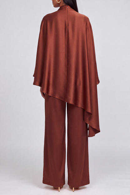 Seraphina High Neck Asymmetrical Pants Set In Brown