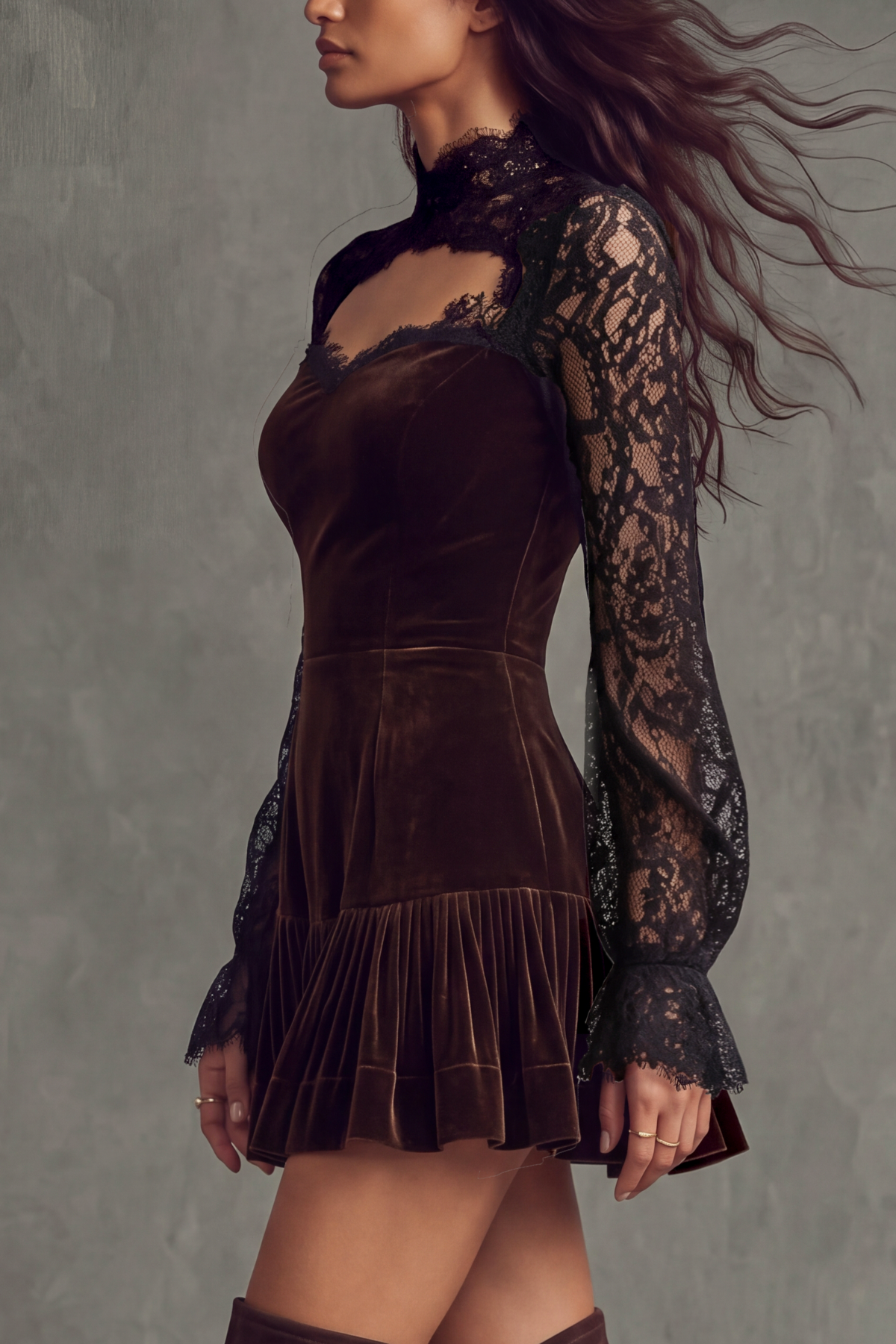 Silvane Lace Neck Cutout Mini Dress