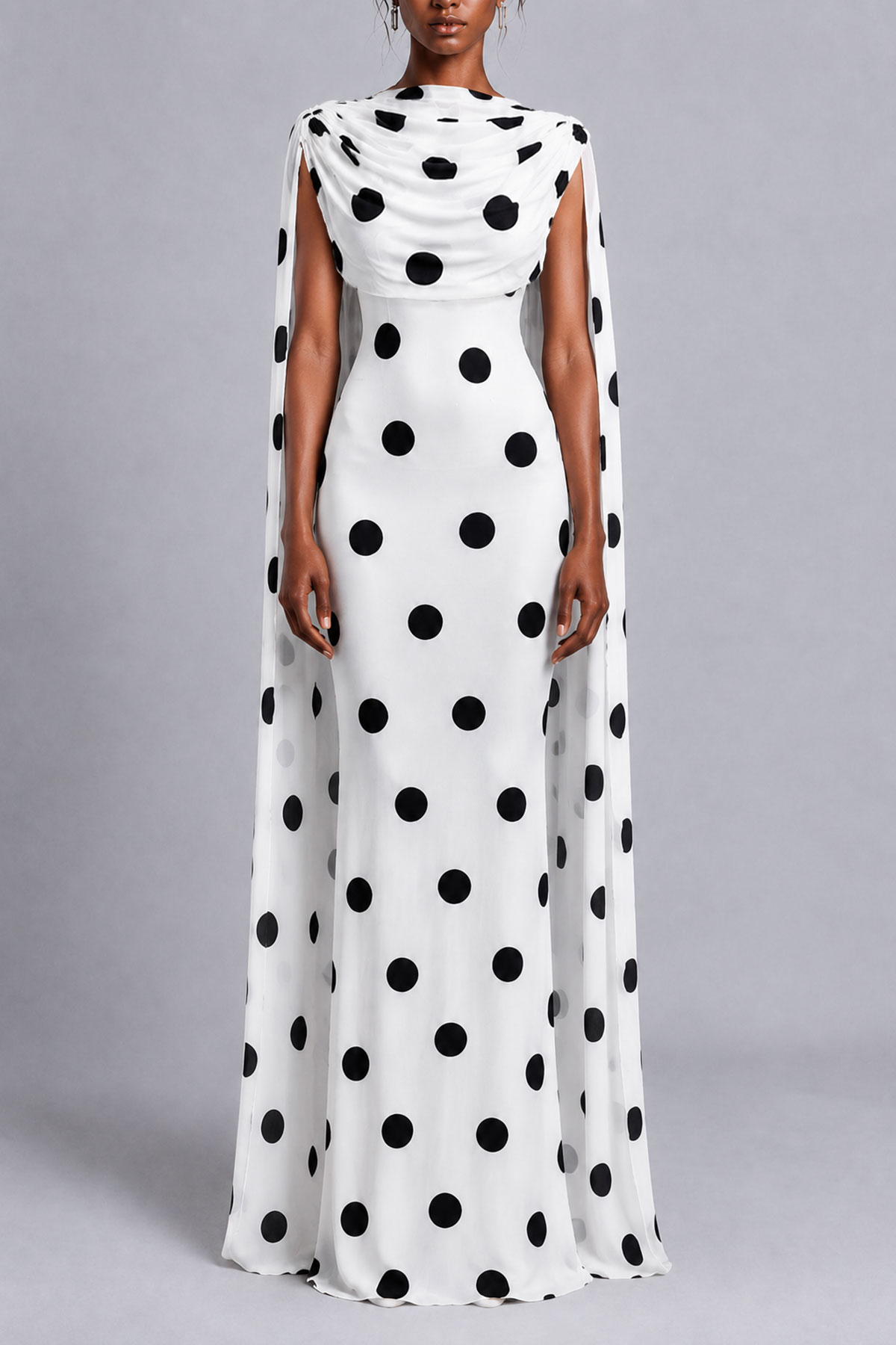 Simone Cape Sleeve Polka Dot Maxi Dress