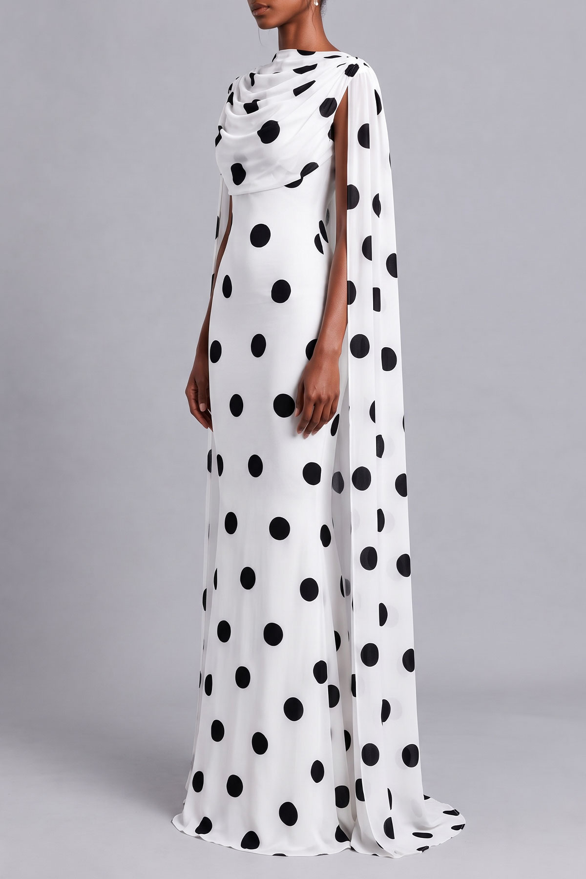 Simone Cape Sleeve Polka Dot Maxi Dress
