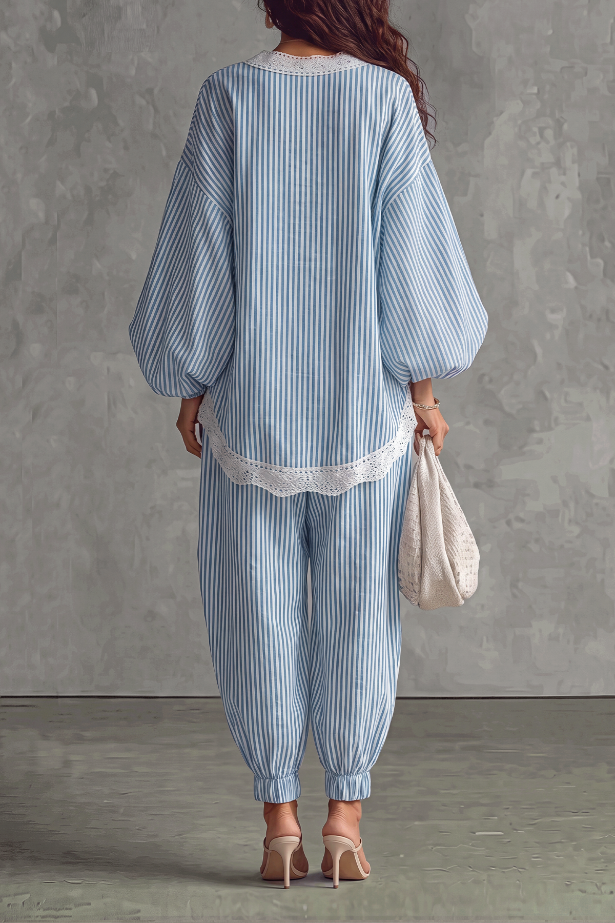Sinclair V Neck Lace Stripe Pants Set