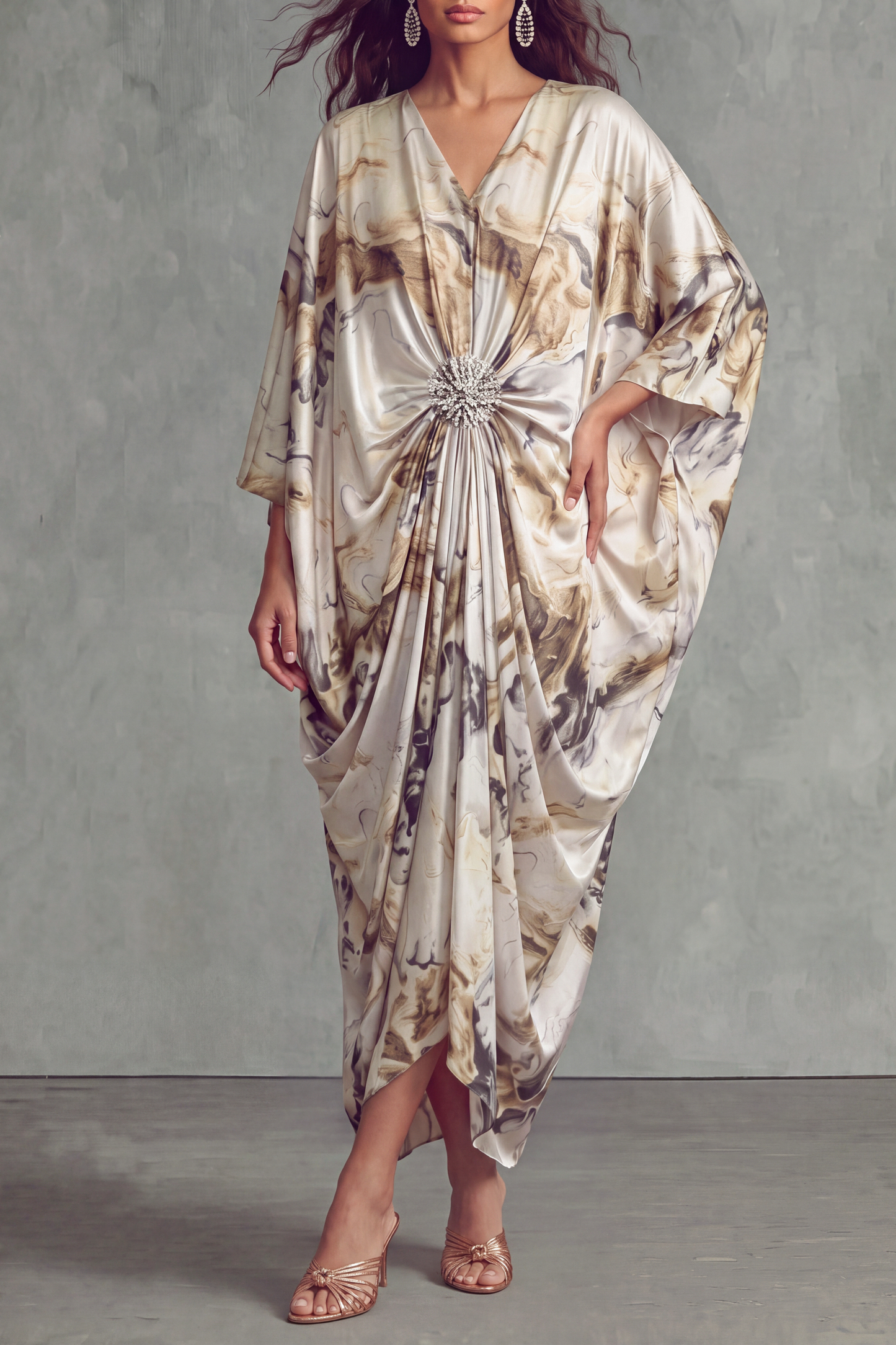 Skye Print Crystal Maxi Dress In Beige