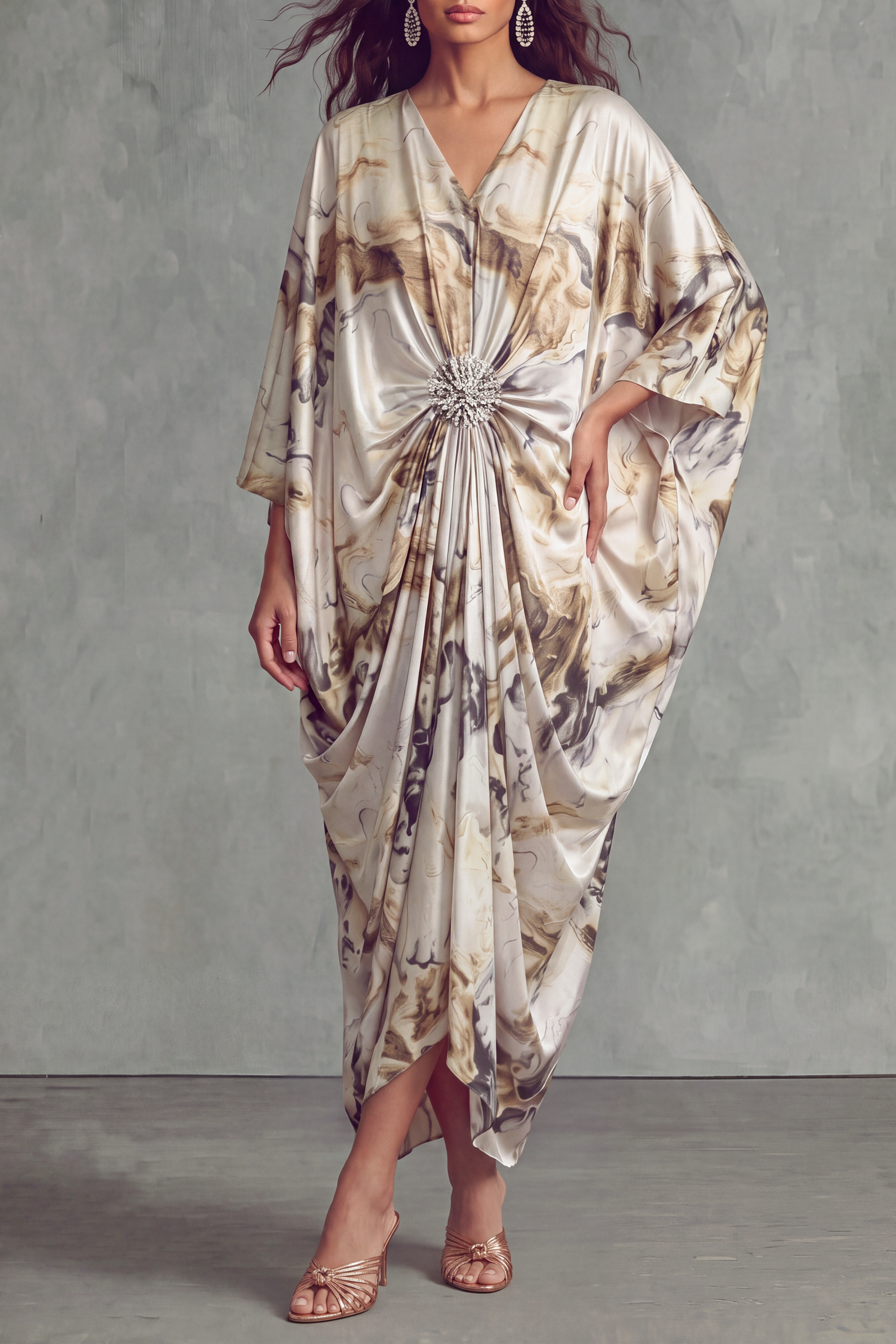 Skye Print Crystal Maxi Dress In Beige