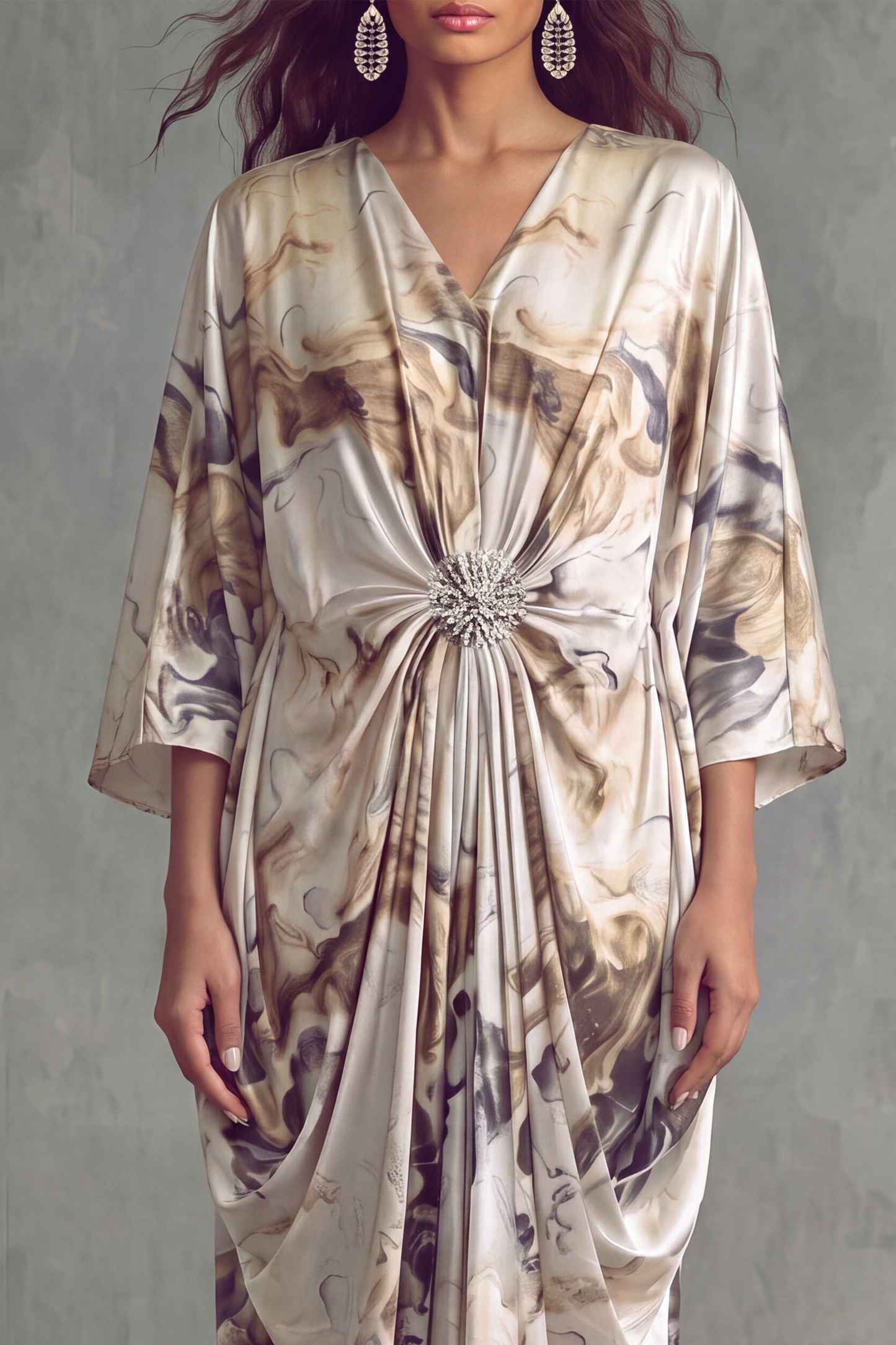 Skye Print Crystal Maxi Dress In Beige