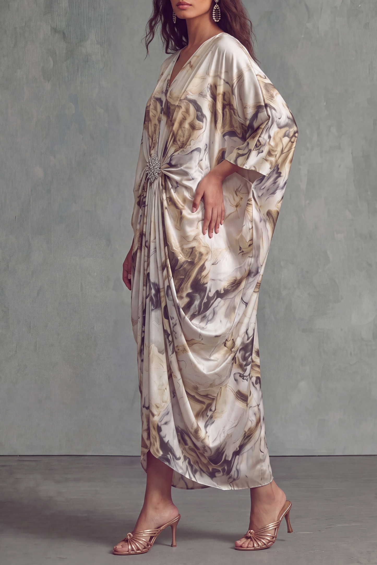 Skye Print Crystal Maxi Dress In Beige