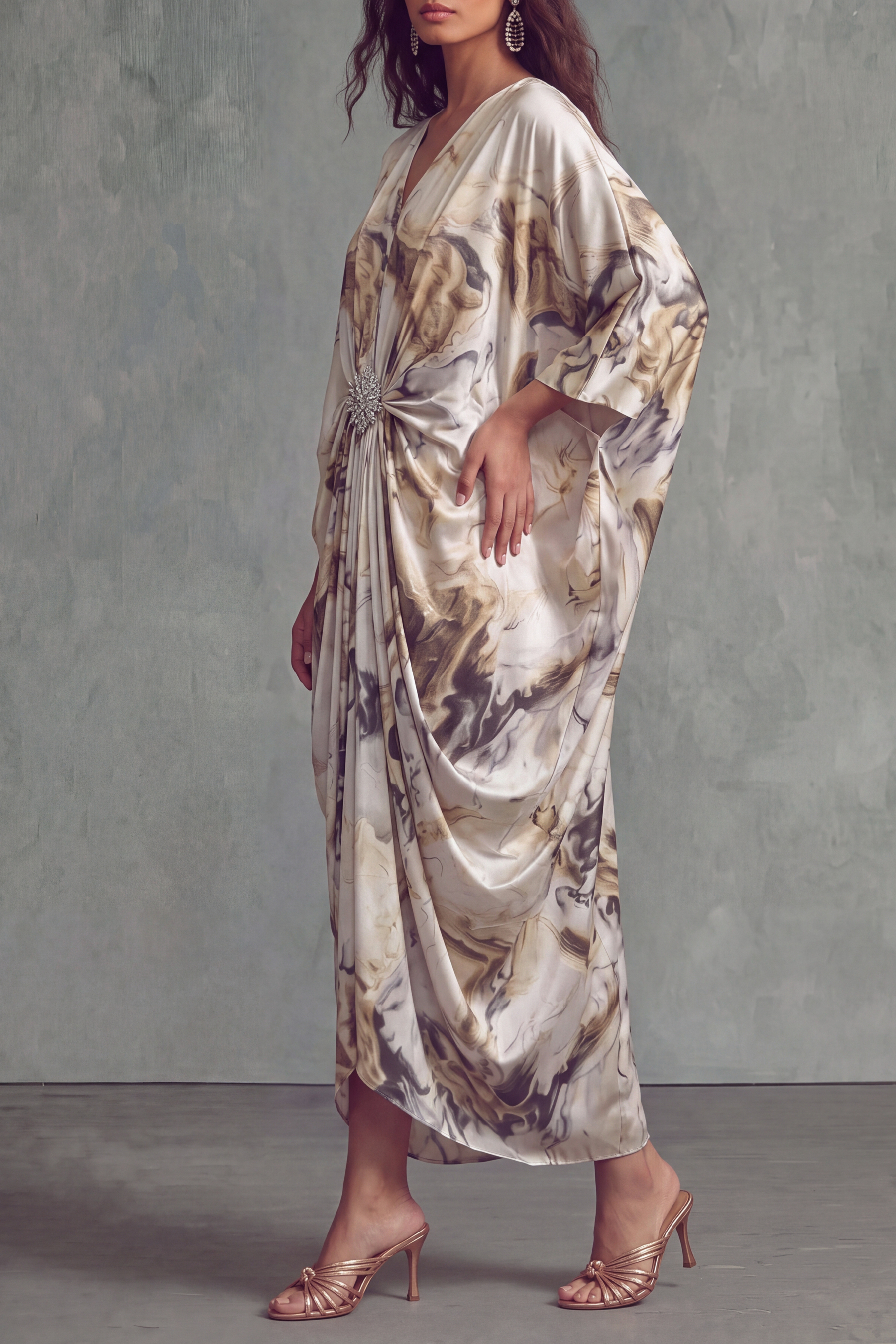 Skye Print Crystal Maxi Dress In Beige