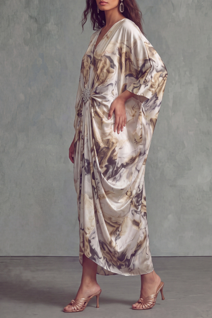 Skye Print Crystal Maxi Dress In Beige