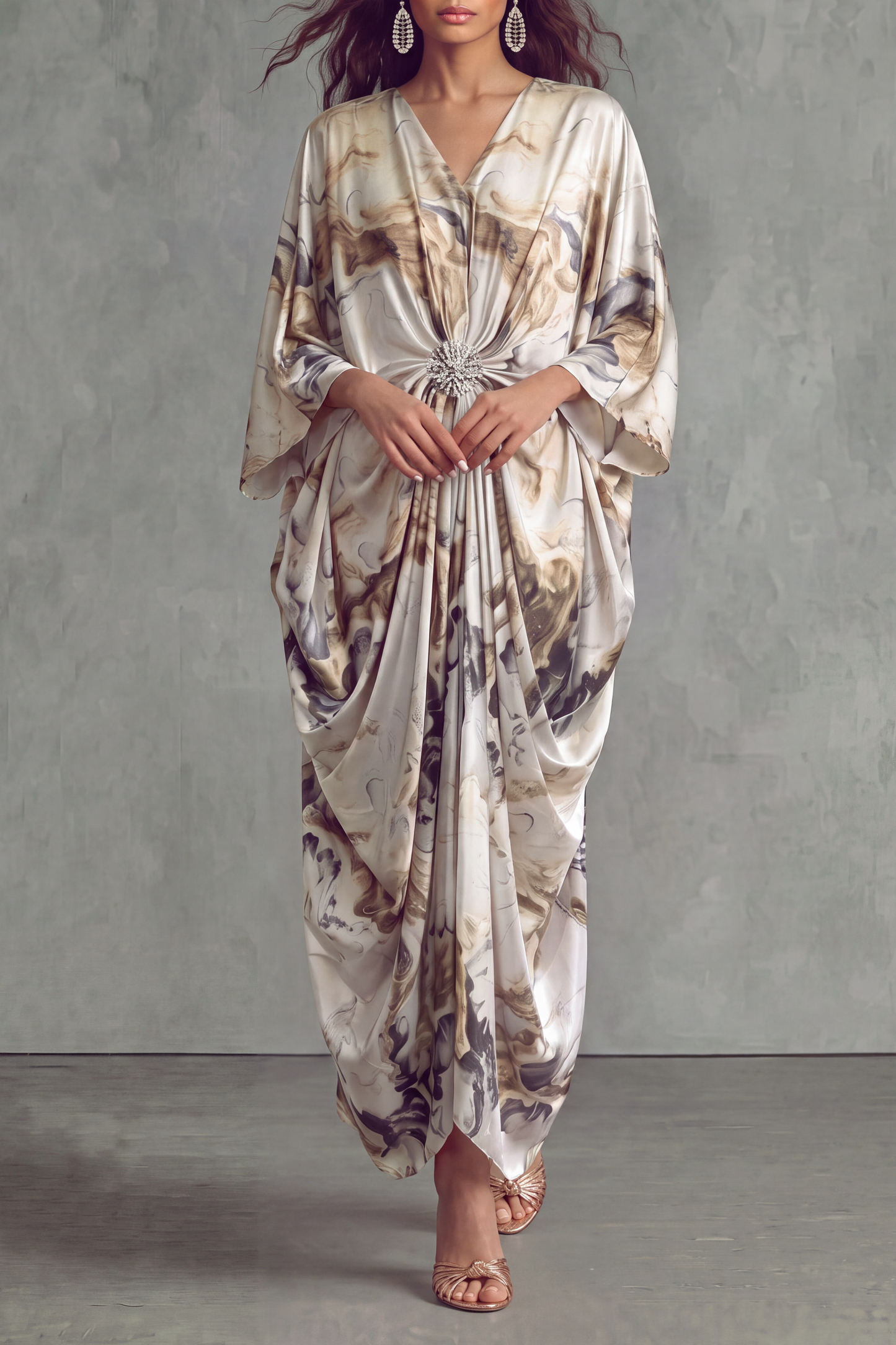 Skye Print Crystal Maxi Dress In Beige