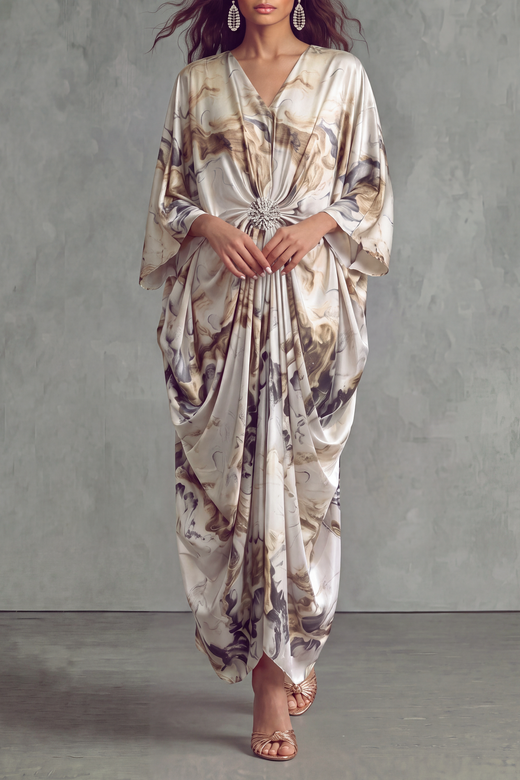 Skye Print Crystal Maxi Dress In Beige