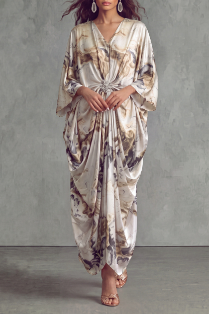 Skye Print Crystal Maxi Dress In Beige