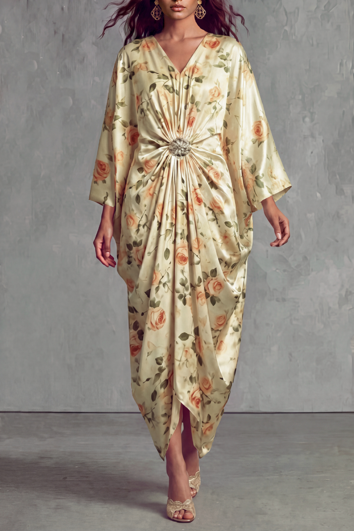 Skye Rose Print Crystal Maxi Dress