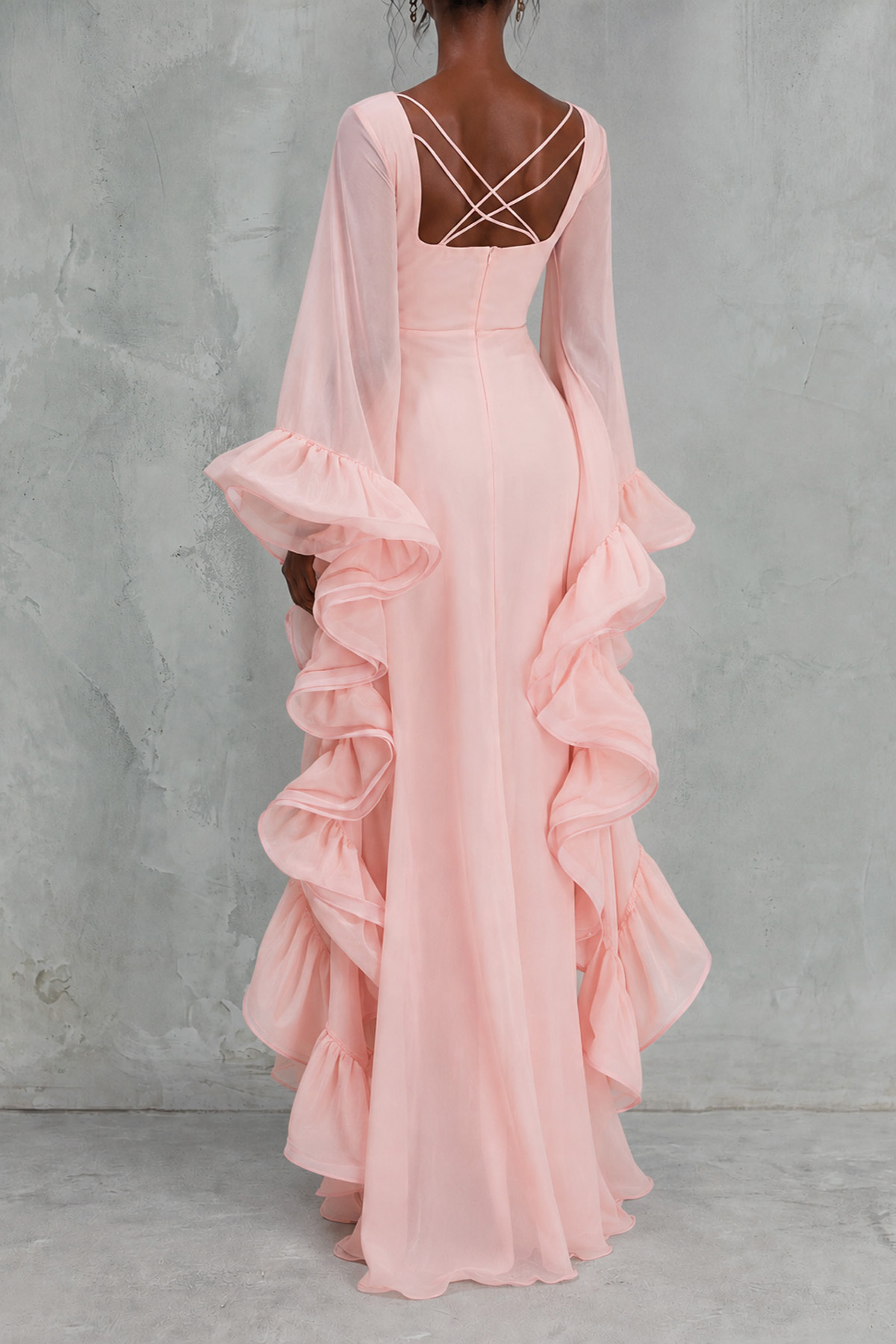 Solana Ruffled Sleeves Chiffon Maxi Dress