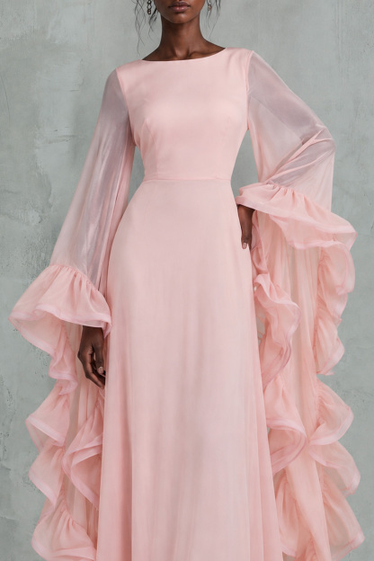 Solana Ruffled Sleeves Chiffon Maxi Dress