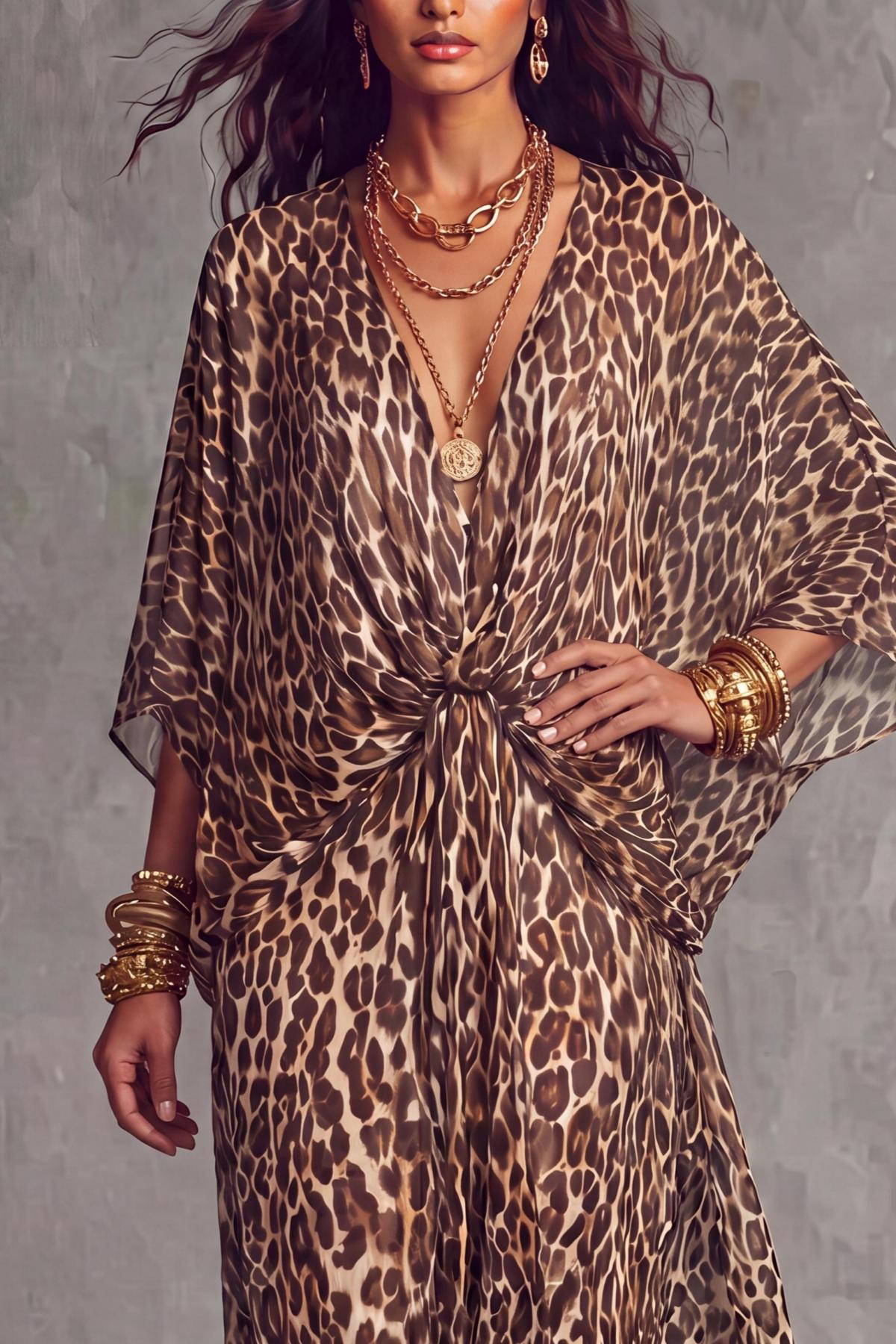Solvexa Batwing Sleeve Leopard Print Maxi Dress