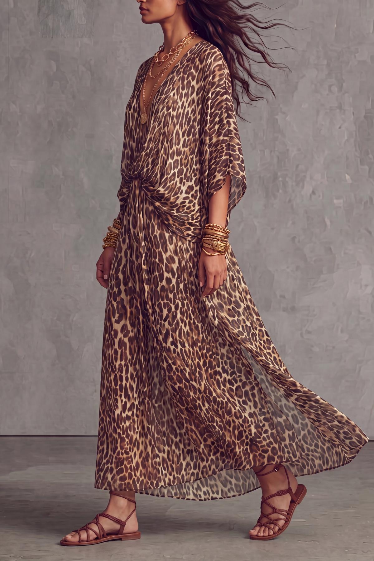 Solvexa Batwing Sleeve Leopard Print Maxi Dress