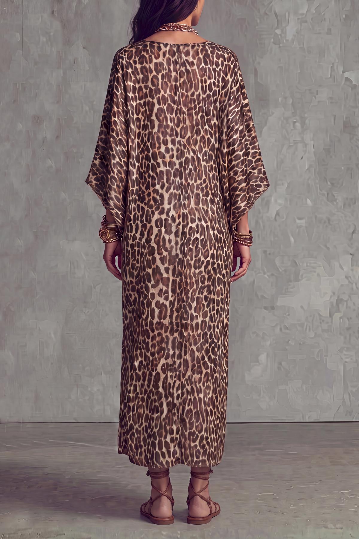 Solvexa Batwing Sleeve Leopard Print Maxi Dress