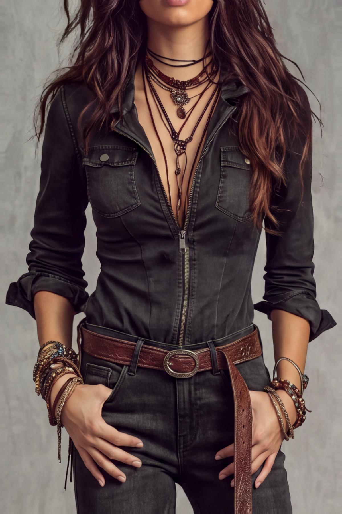 Solvyn Long Sleeve Denim Zip Shirt