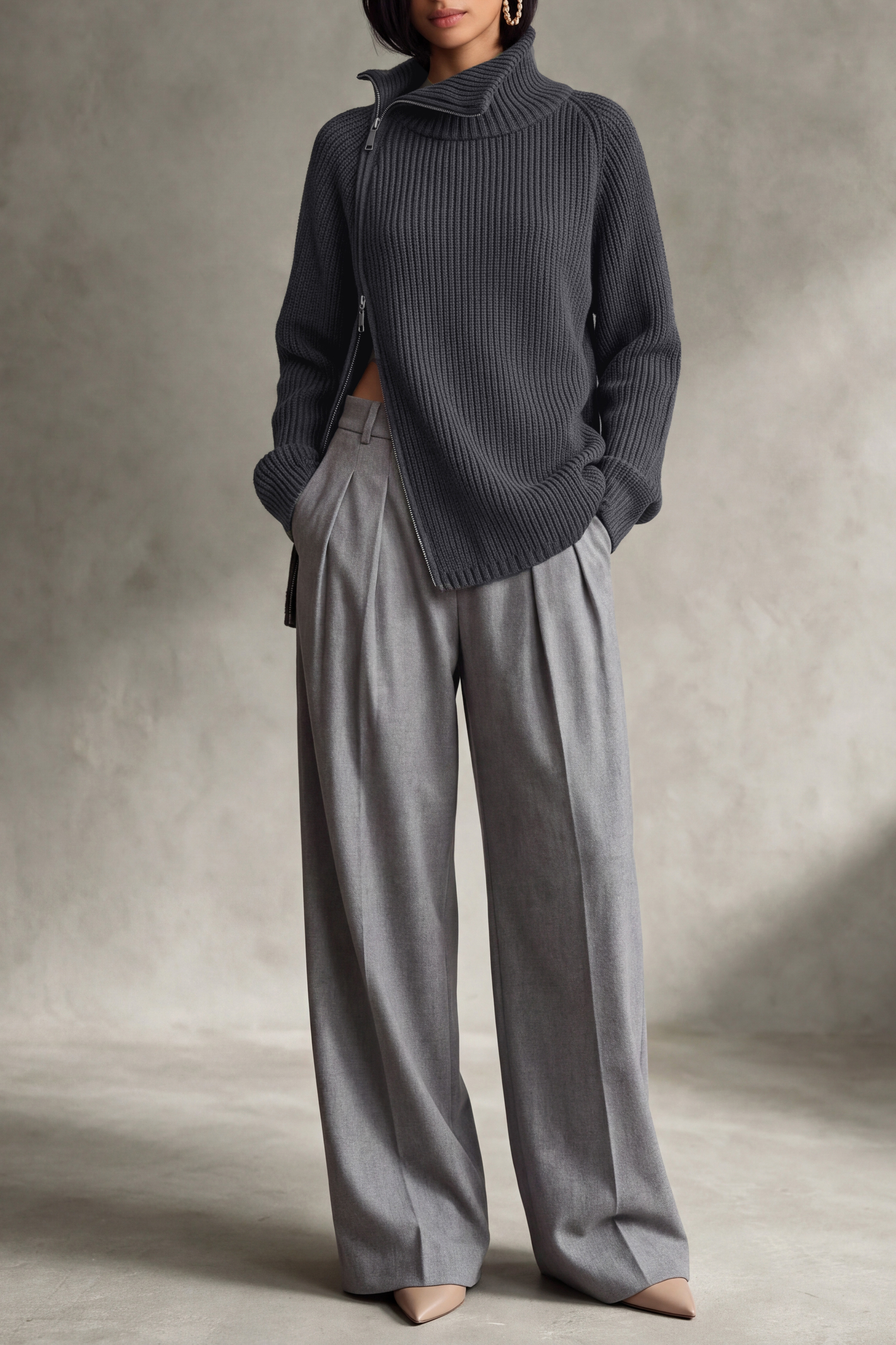 Soraya High Neck Zipper Knit Top