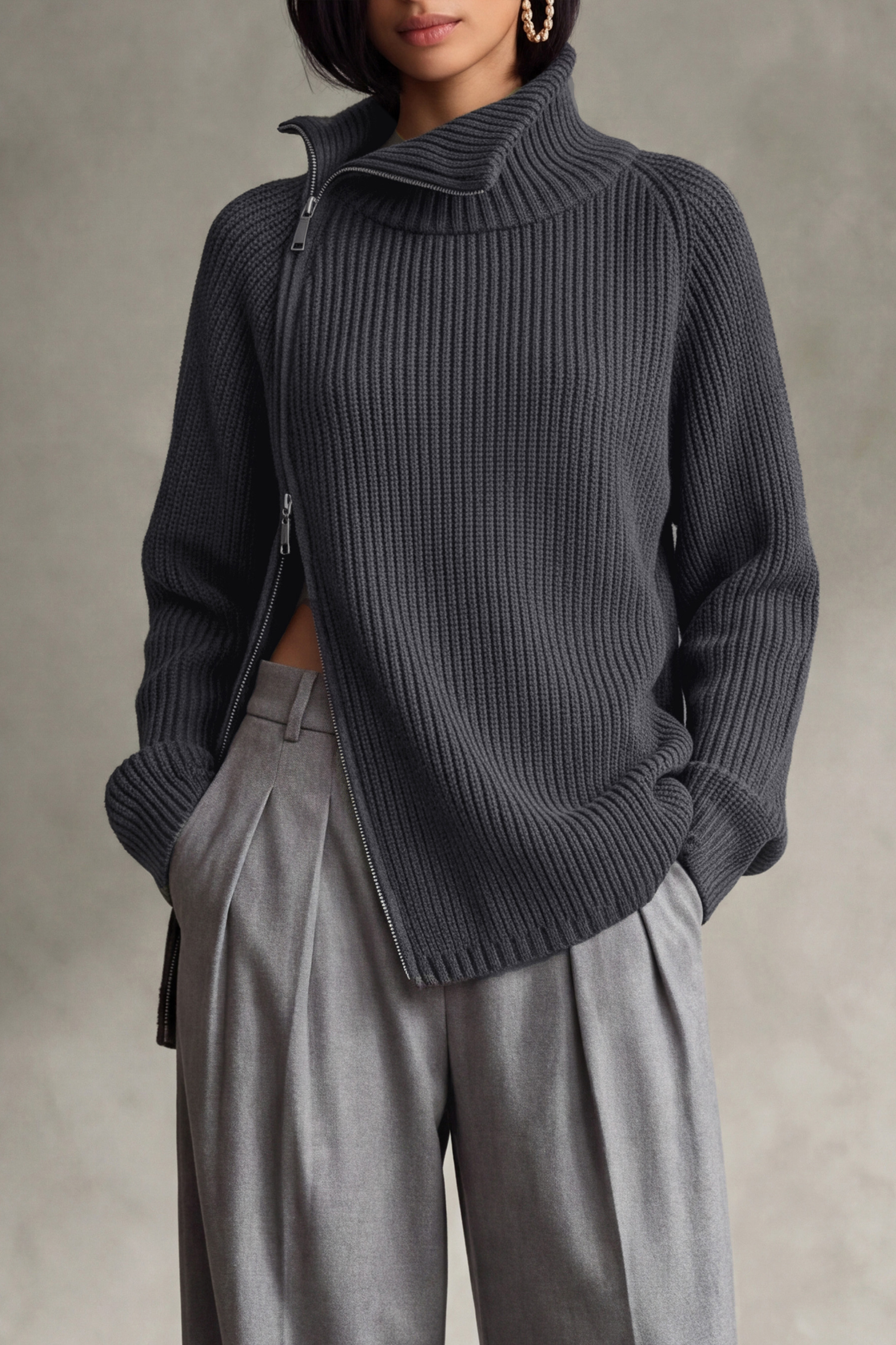 Soraya High Neck Zipper Knit Top