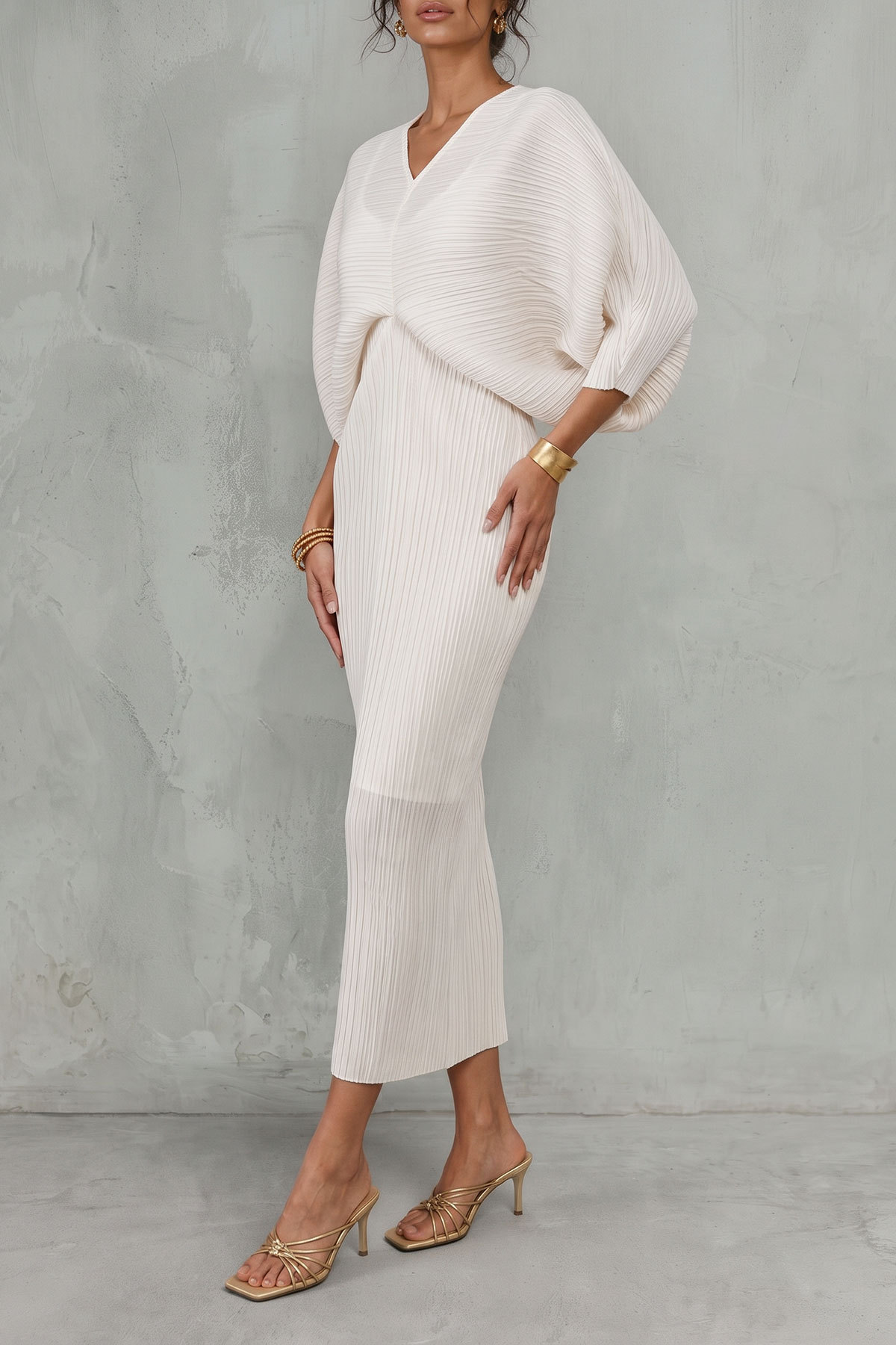 Stephanie V Neck Pleated Midi Dress