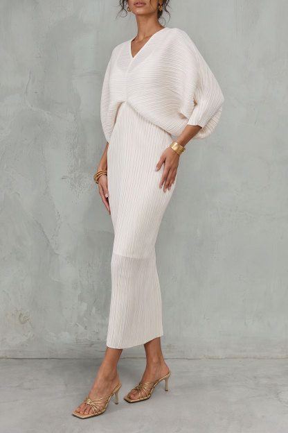 Stephanie V Neck Pleated Midi Dress