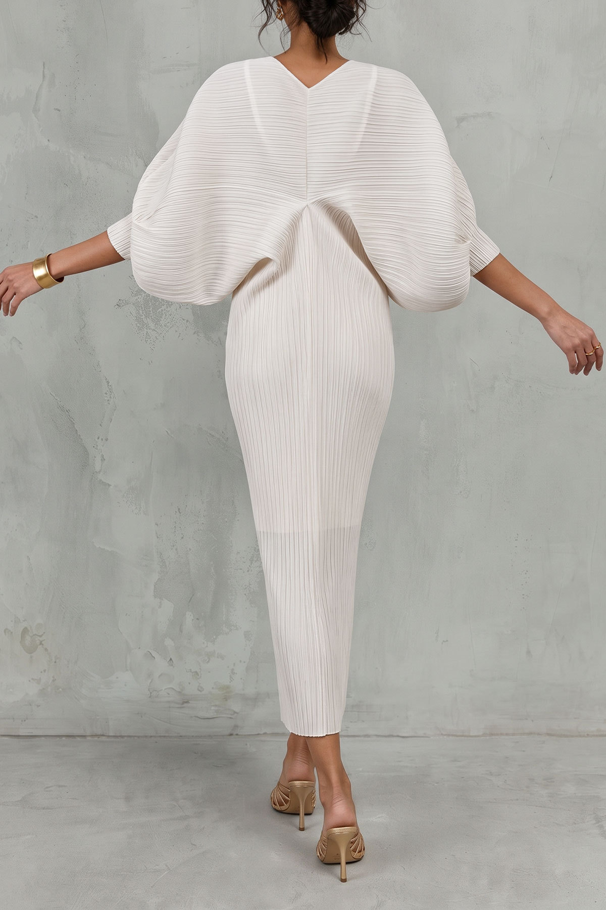 Stephanie V Neck Pleated Midi Dress
