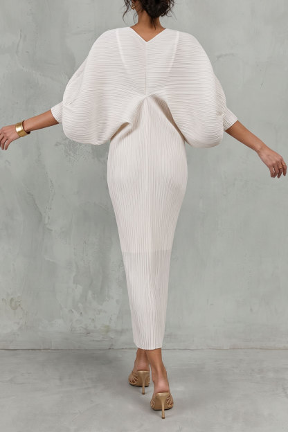 Stephanie V Neck Pleated Midi Dress
