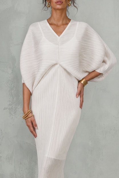 Stephanie V Neck Pleated Midi Dress