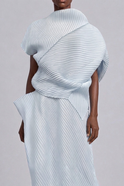 Summer Asymmetrical Pleated Skirt Set