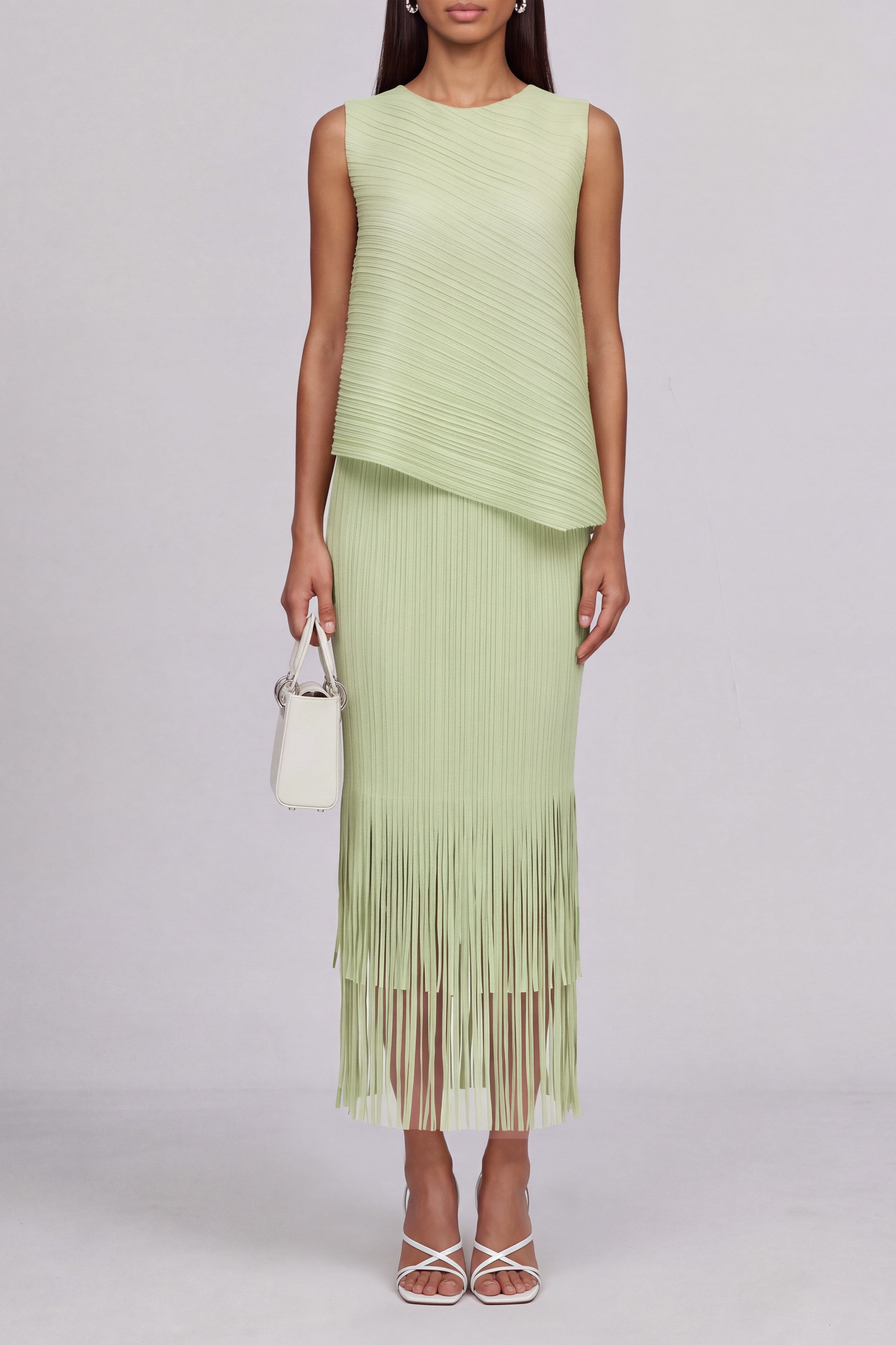 Sydney Asymmetrical Pleated Fringe Midi Dress