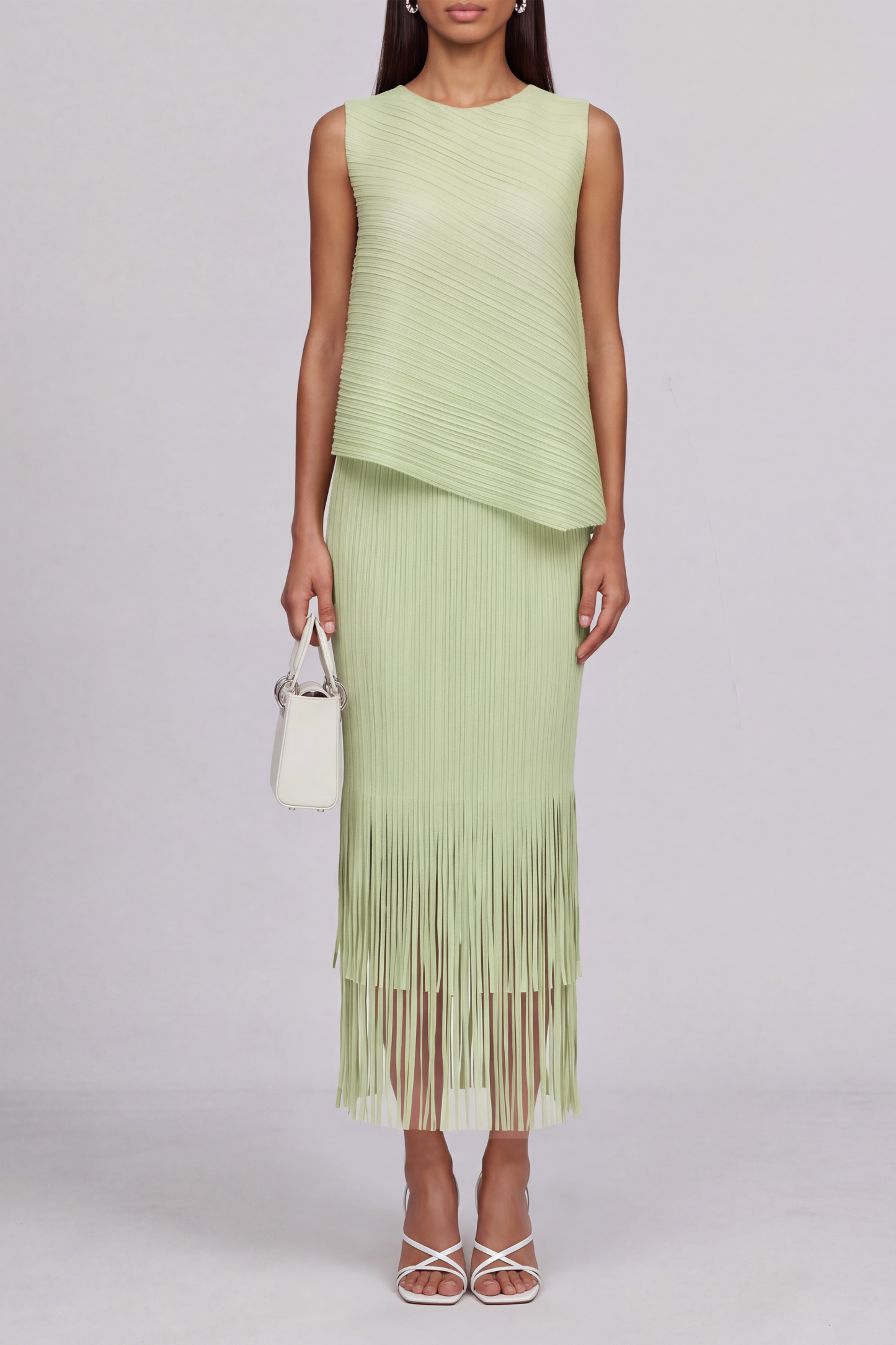 Sydney Asymmetrical Pleated Fringe Midi Dress