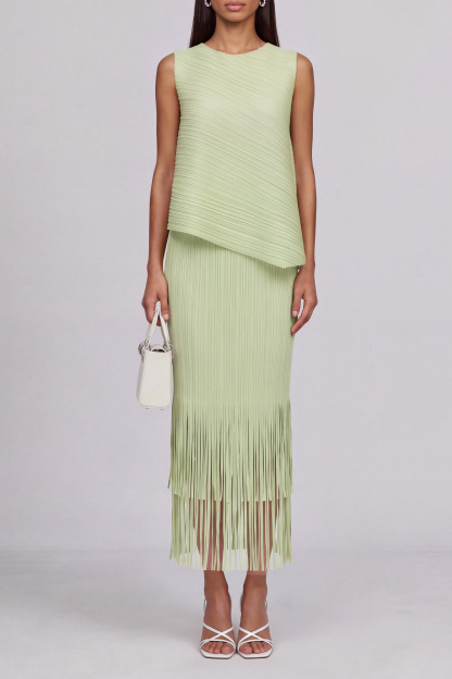 Sydney Asymmetrical Pleated Fringe Midi Dress