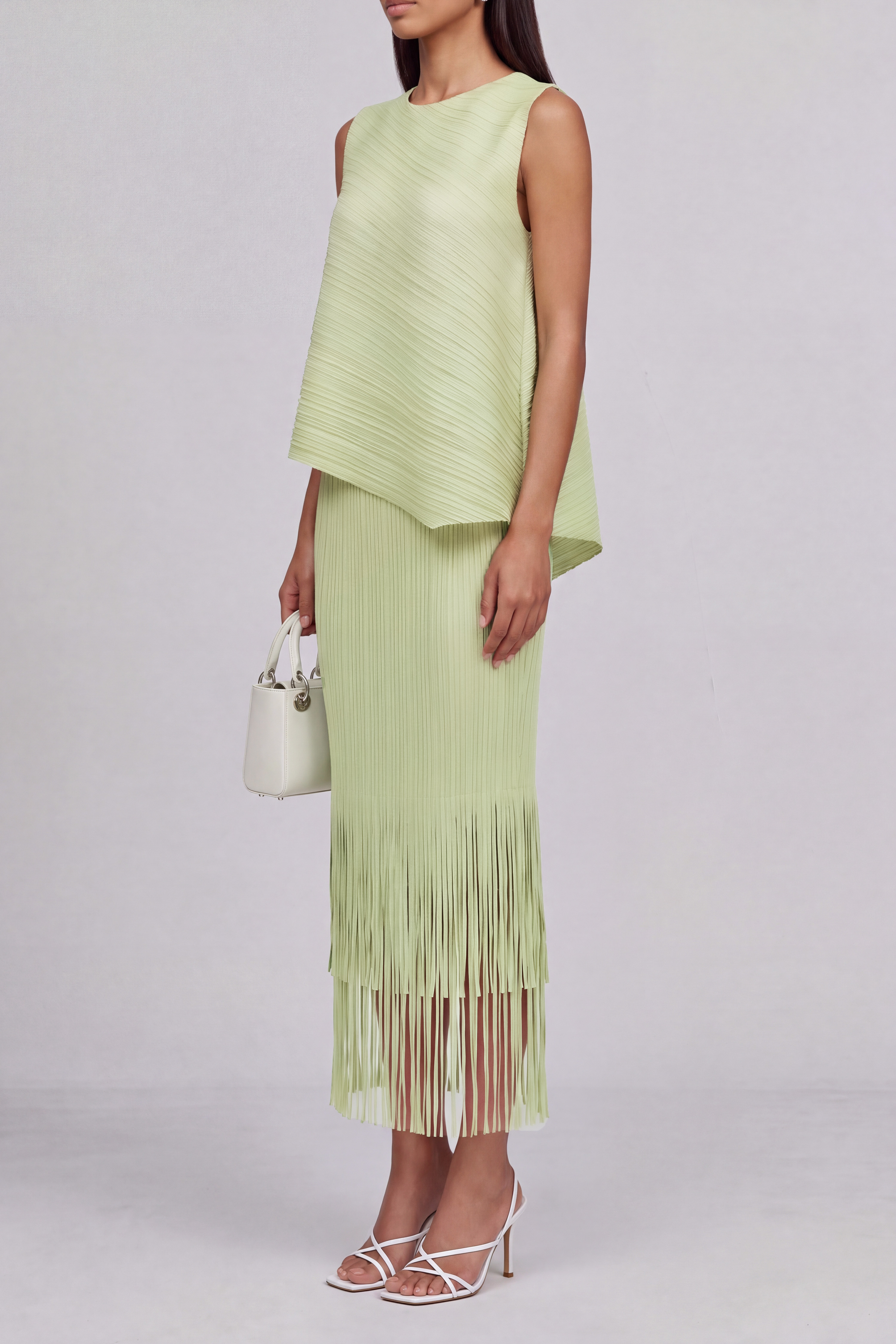 Sydney Asymmetrical Pleated Fringe Midi Dress