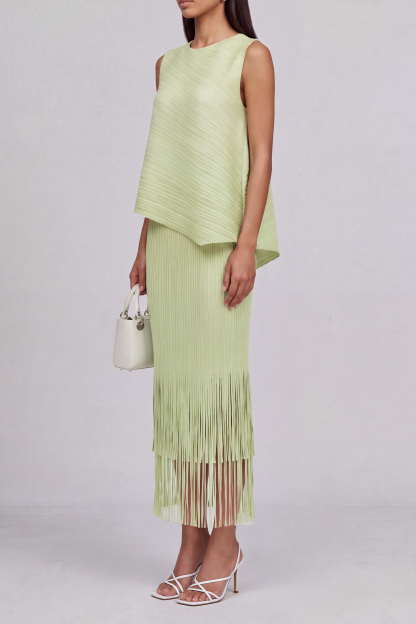 Sydney Asymmetrical Pleated Fringe Midi Dress