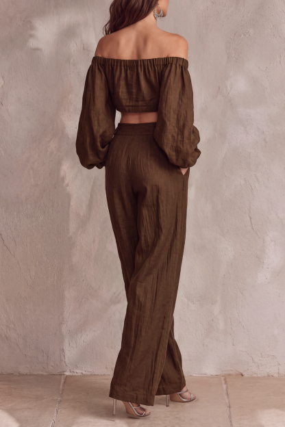 Sylvena Off Shoulder Crop Wide Pants Set