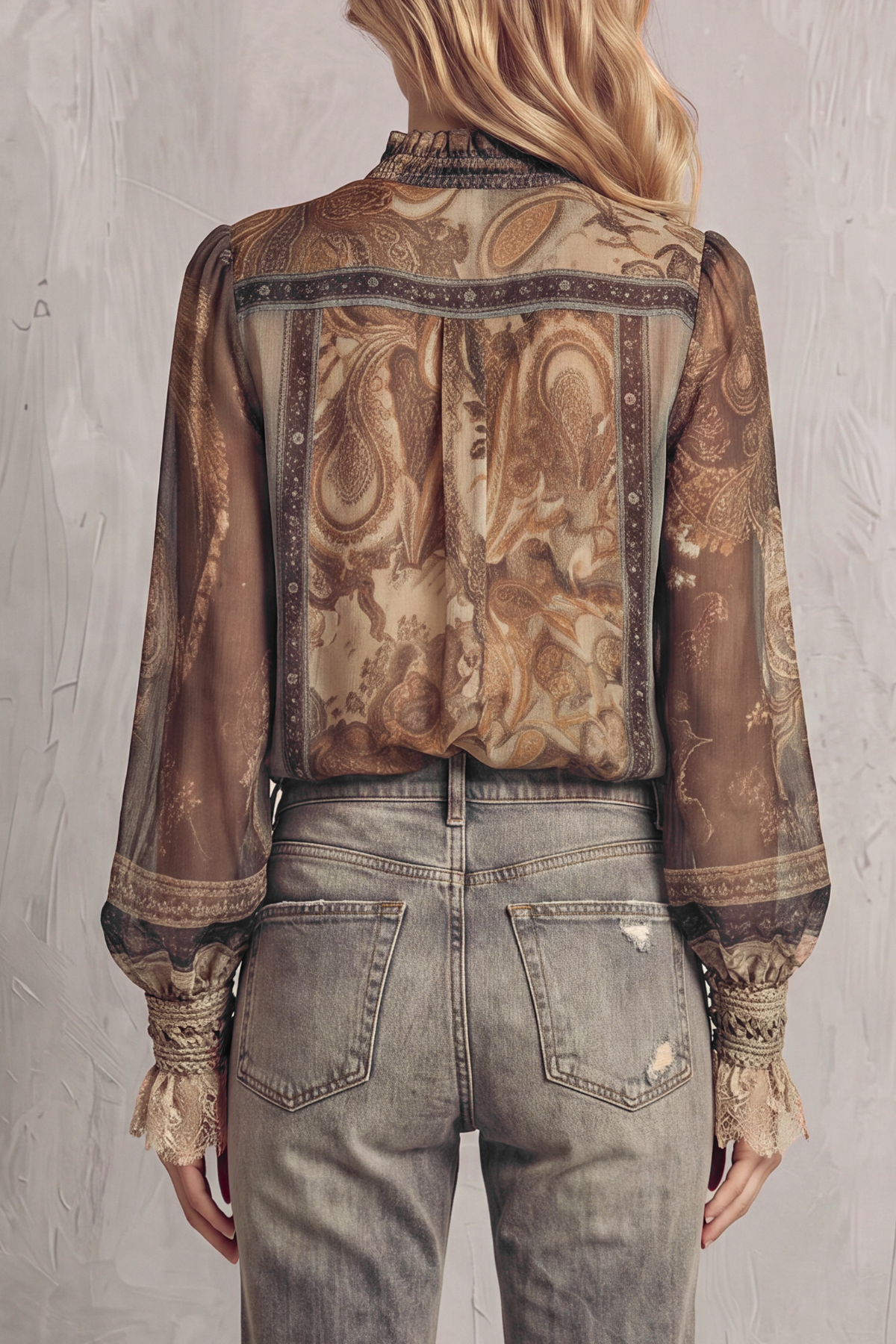 Sylvora V Neck Button Print Blouse