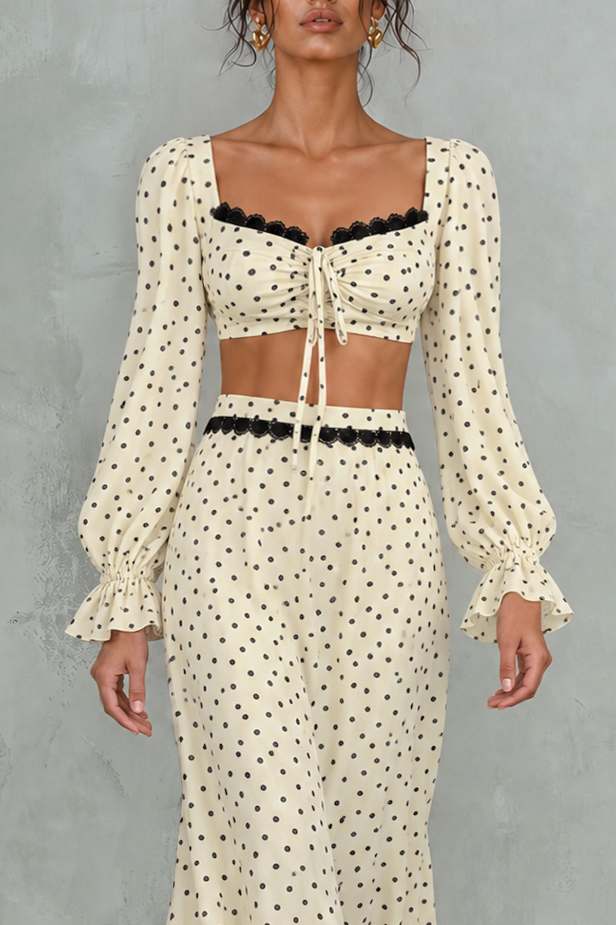 Tabitha Polka Dot Lace Up Skirt Set