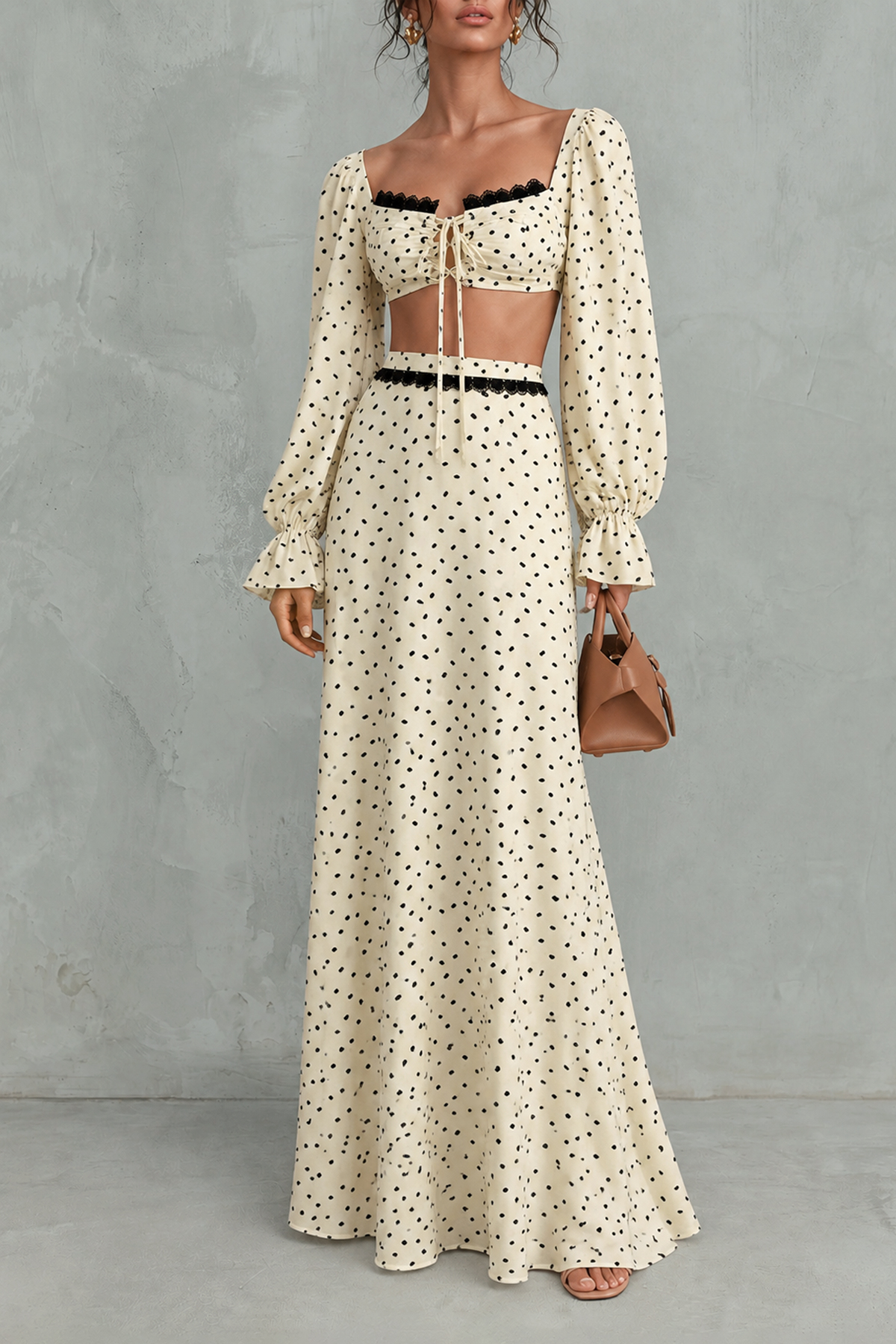 Tabitha Polka Dot Lace Up Skirt Set