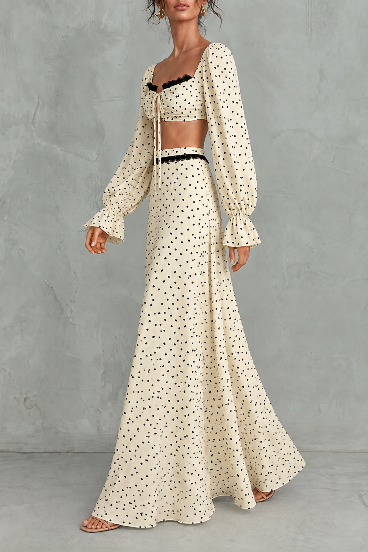 Tabitha Polka Dot Lace Up Skirt Set
