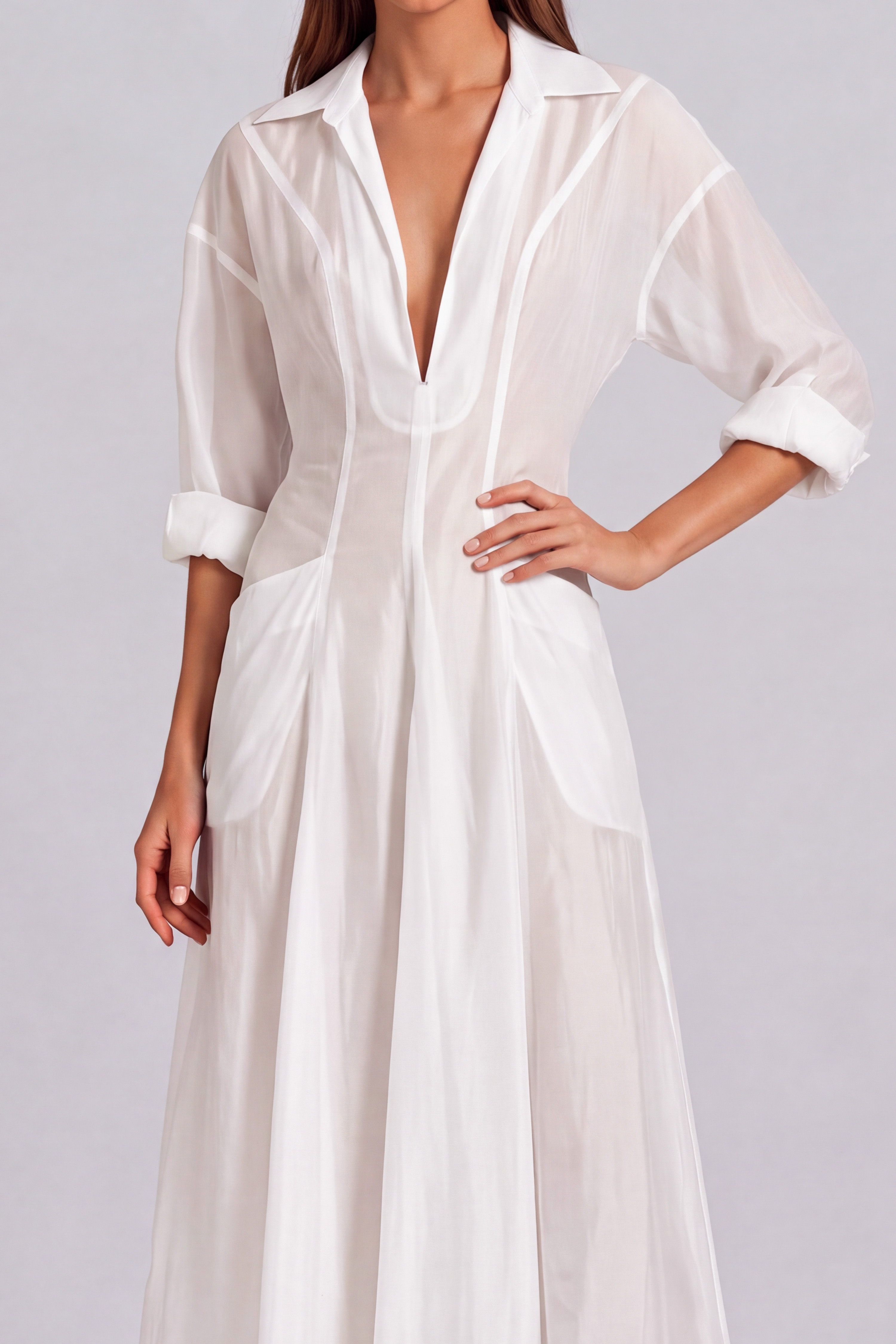 Talia Plunge Neck Pocket Midi Dress