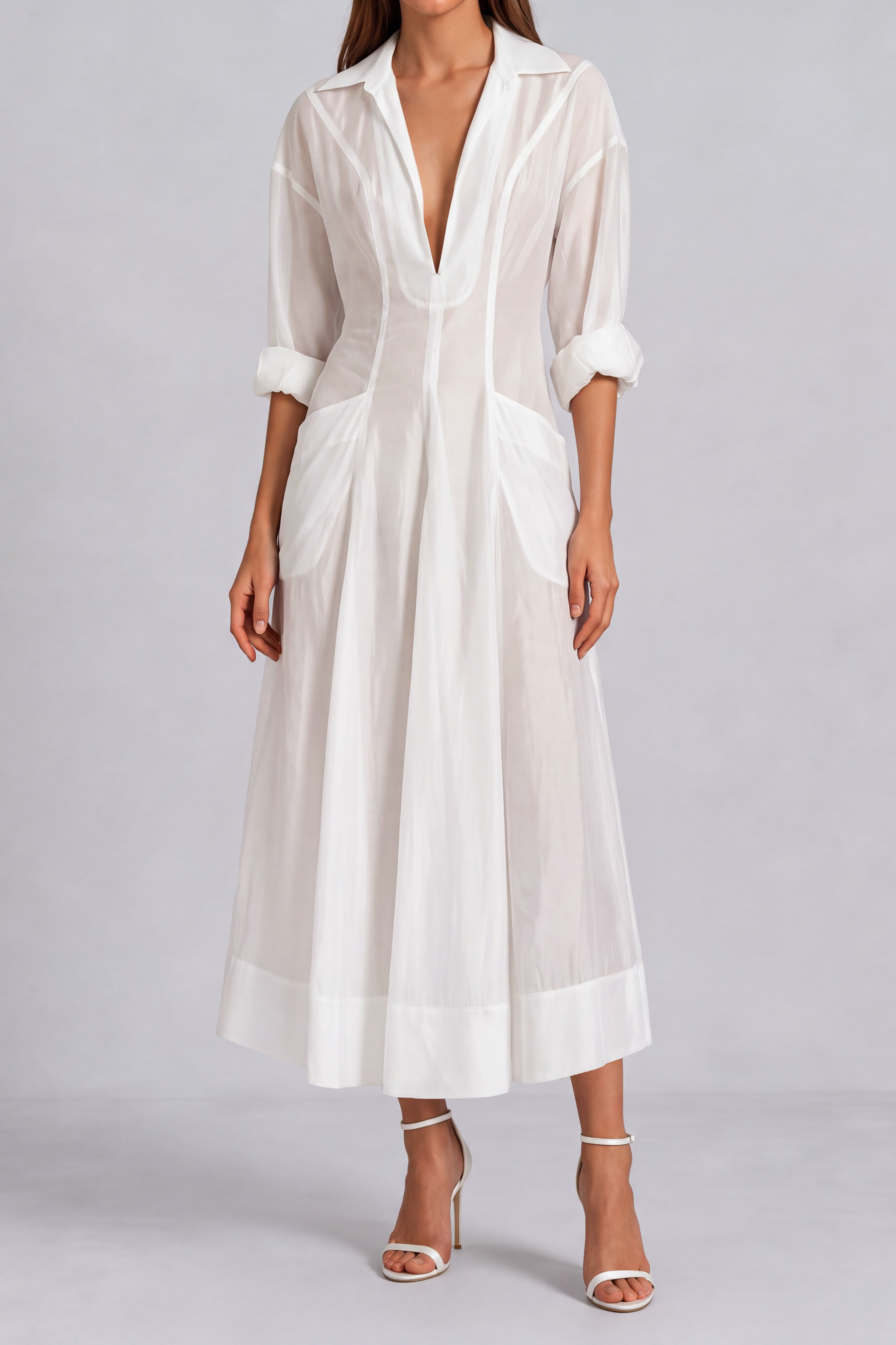 Talia Plunge Neck Pocket Midi Dress