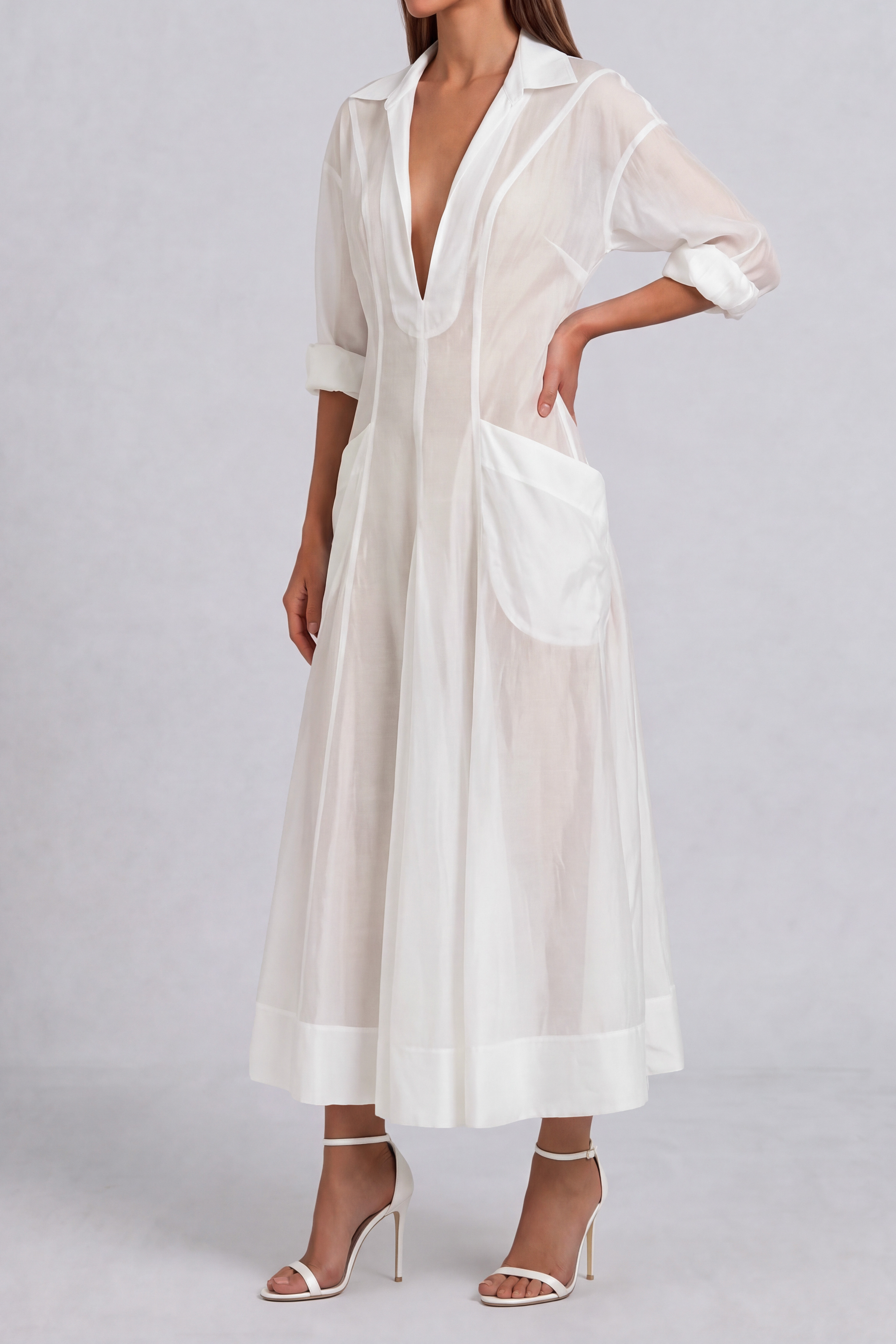Talia Plunge Neck Pocket Midi Dress
